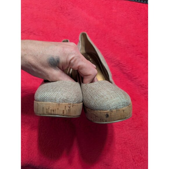 NINE WEST Ample 1210 Cork Platform Pumps Heels Beige Textile 5" Heel 10M - Picture 7 of 10